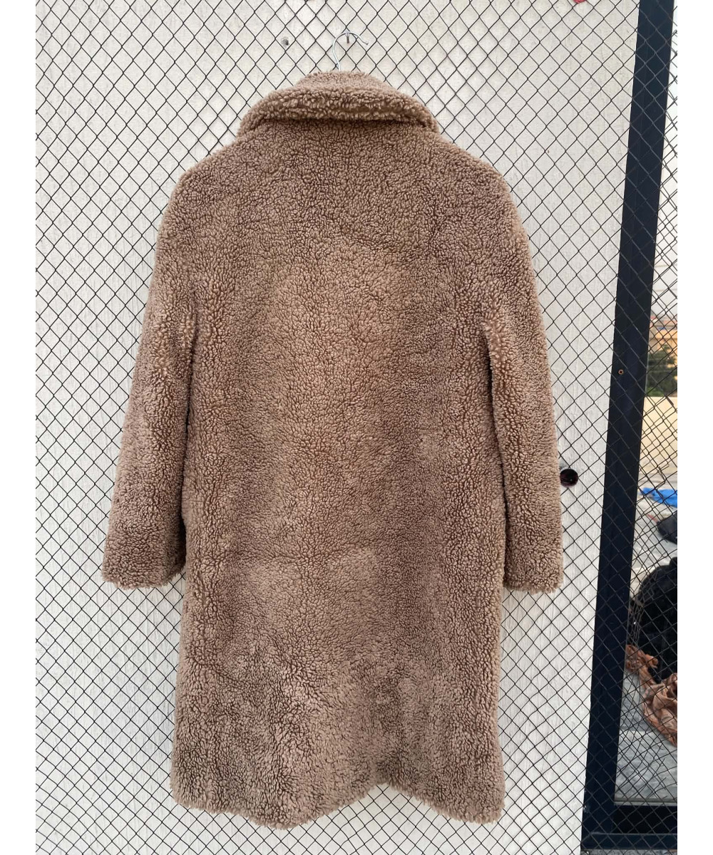 Sand brown-colored, long, teddy coat