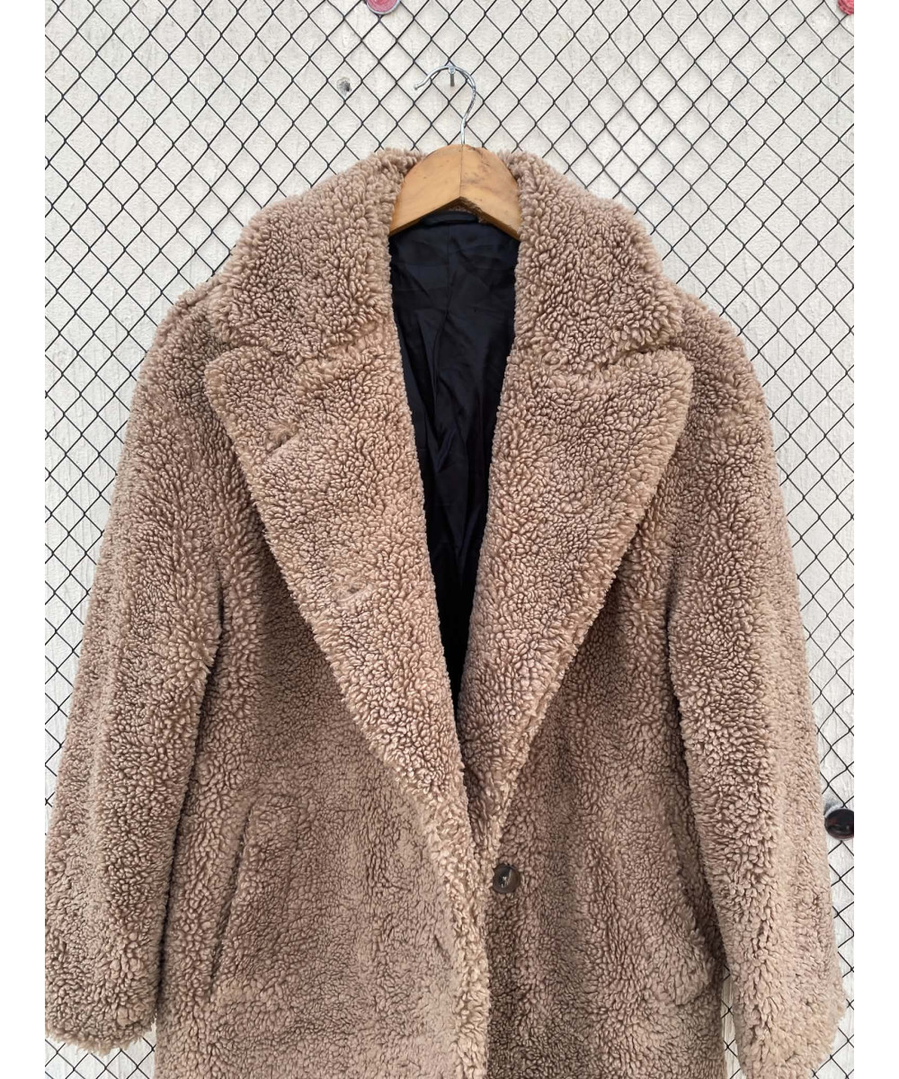 Sand brown-colored, long, teddy coat