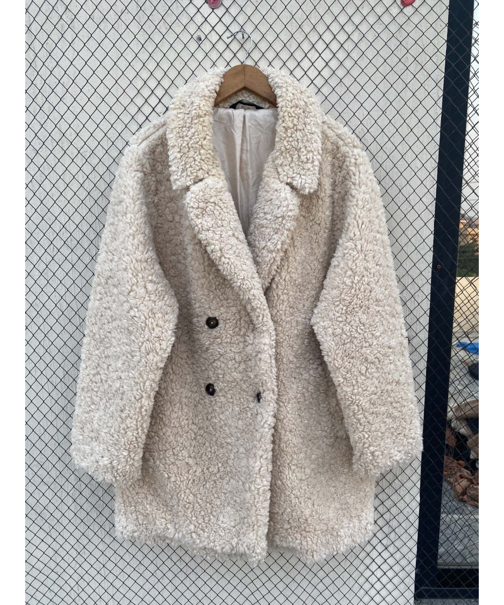 Cream-colored, faux fur coat