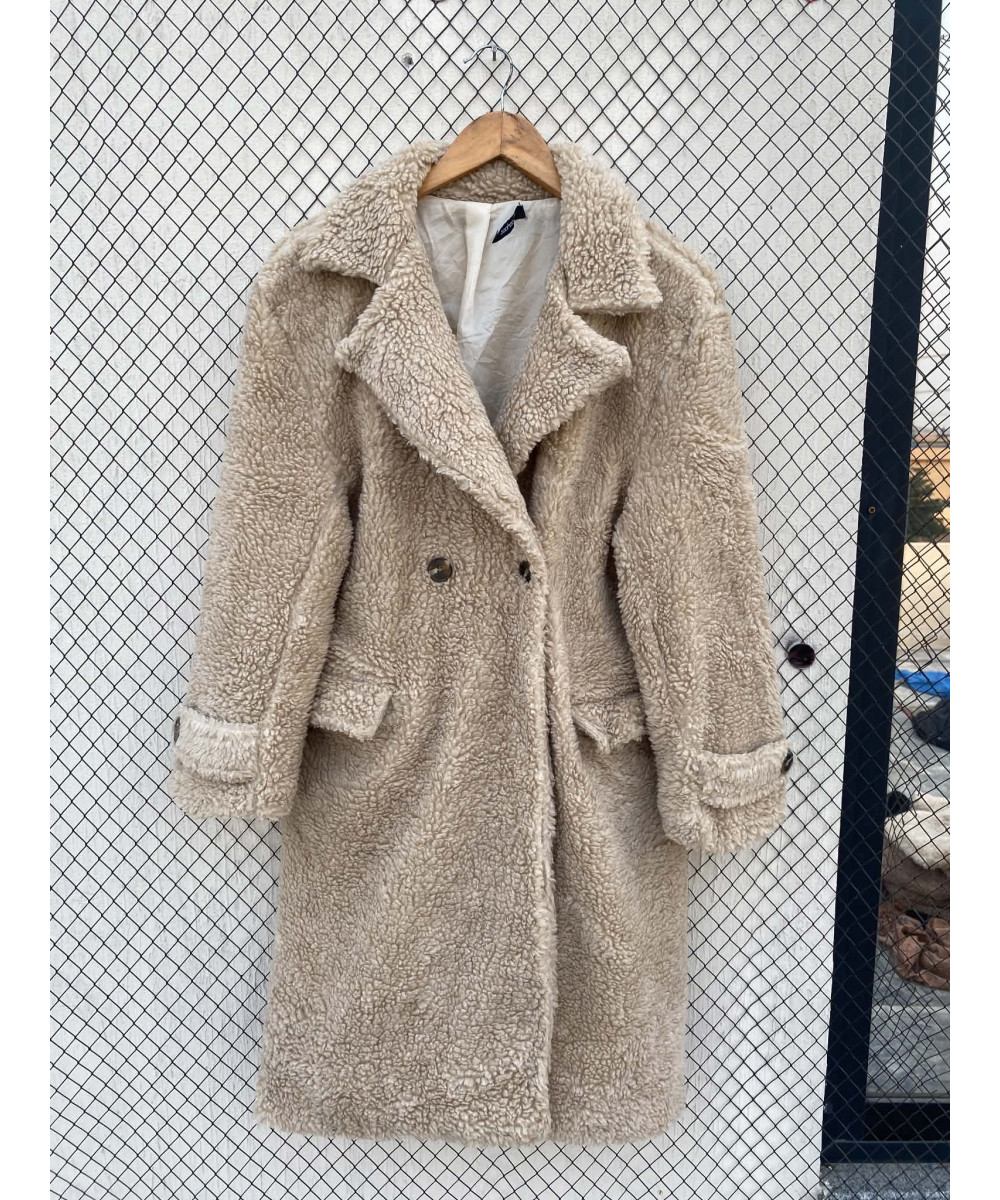 Beige, long, teddy coat