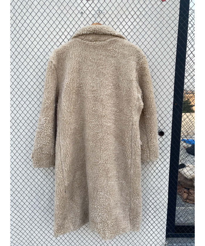 Beige, long, teddy coat