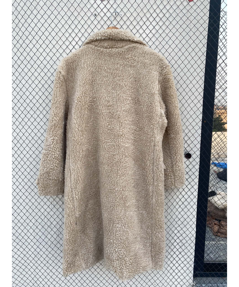 Beige, long, teddy coat