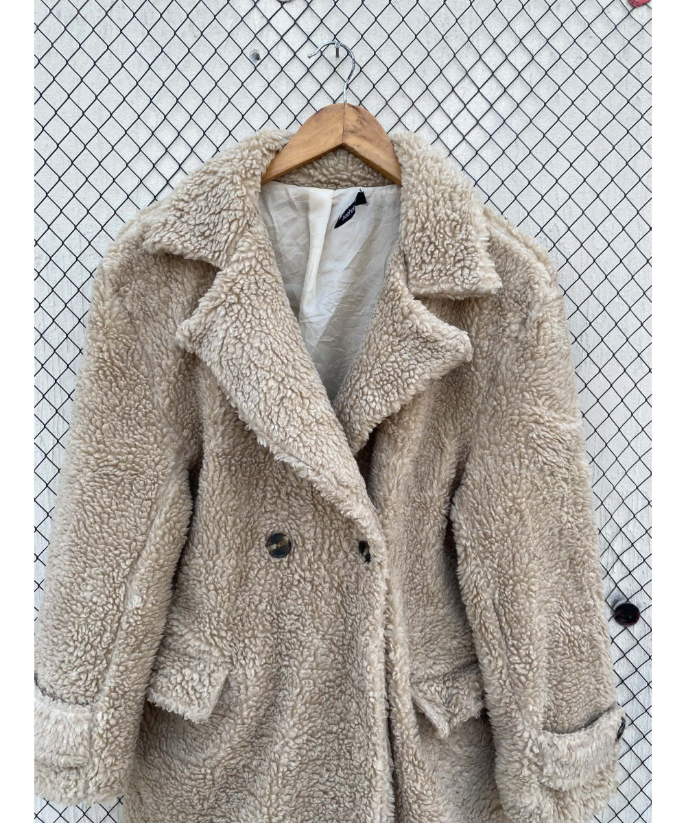 Beige, long, teddy coat