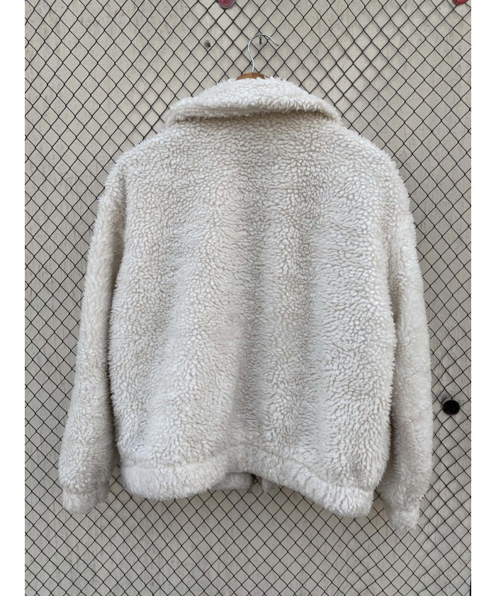 White, teddy, zipper jacket