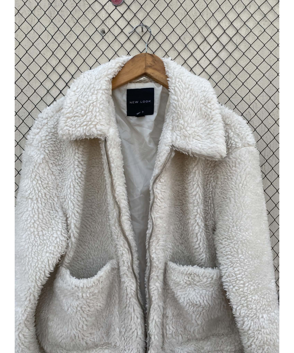 White, teddy, zipper jacket