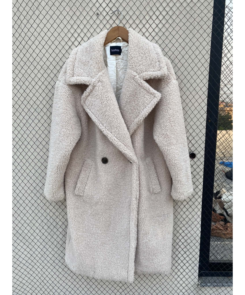 Off-white colored, long, teddy coat