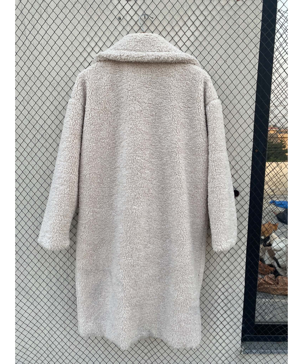 Off-white colored, long, teddy coat