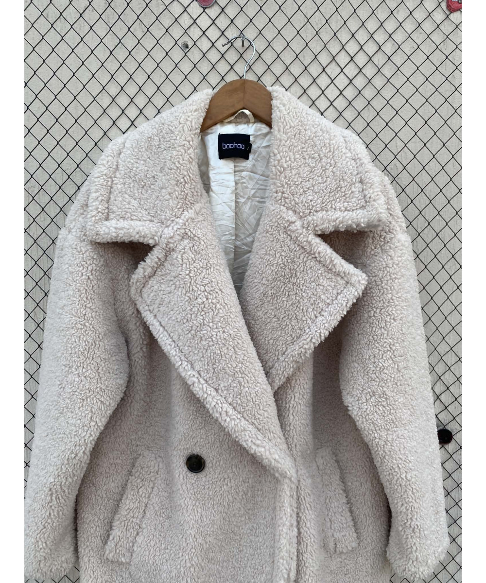 Off-white colored, long, teddy coat