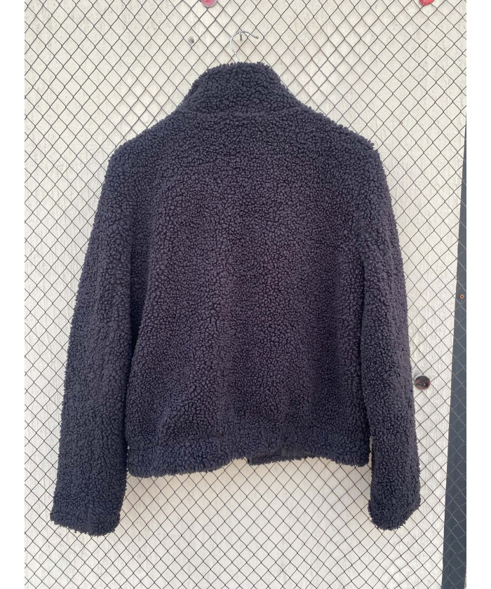 Black, teddy, zipper jacket