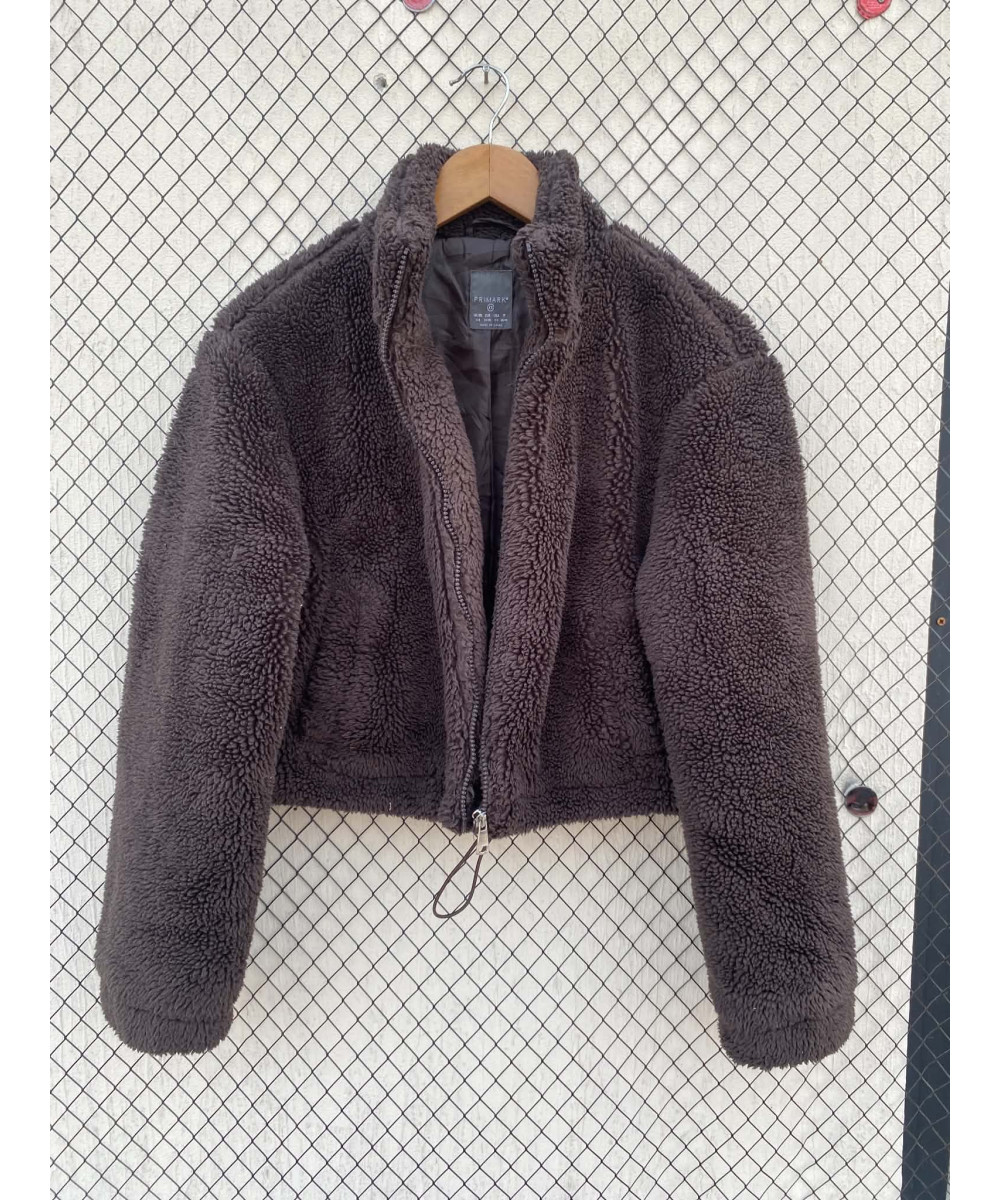 Dark brown, crop, teddy, zipper jacket