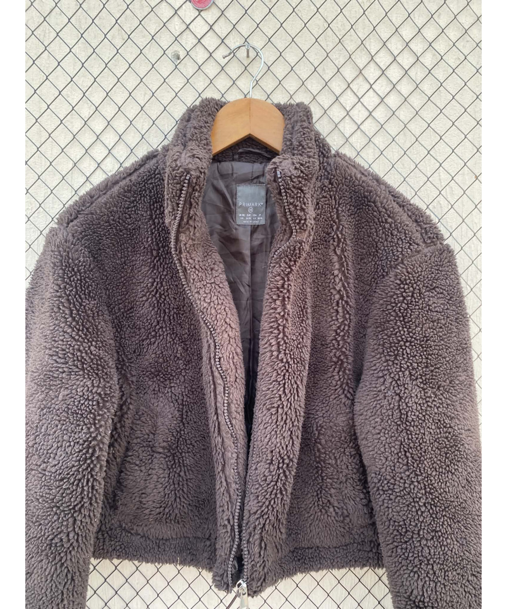 Dark brown, crop, teddy, zipper jacket