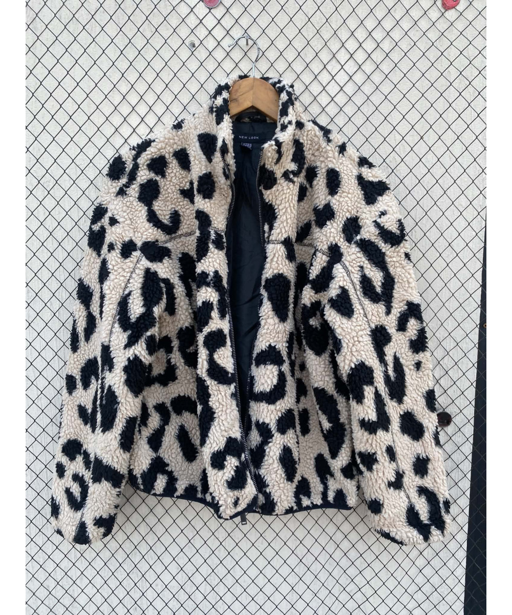 Beige, cheetah printed, teddy, zipper jacket