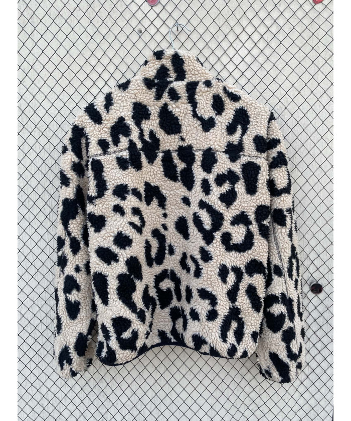 Beige, cheetah printed, teddy, zipper jacket