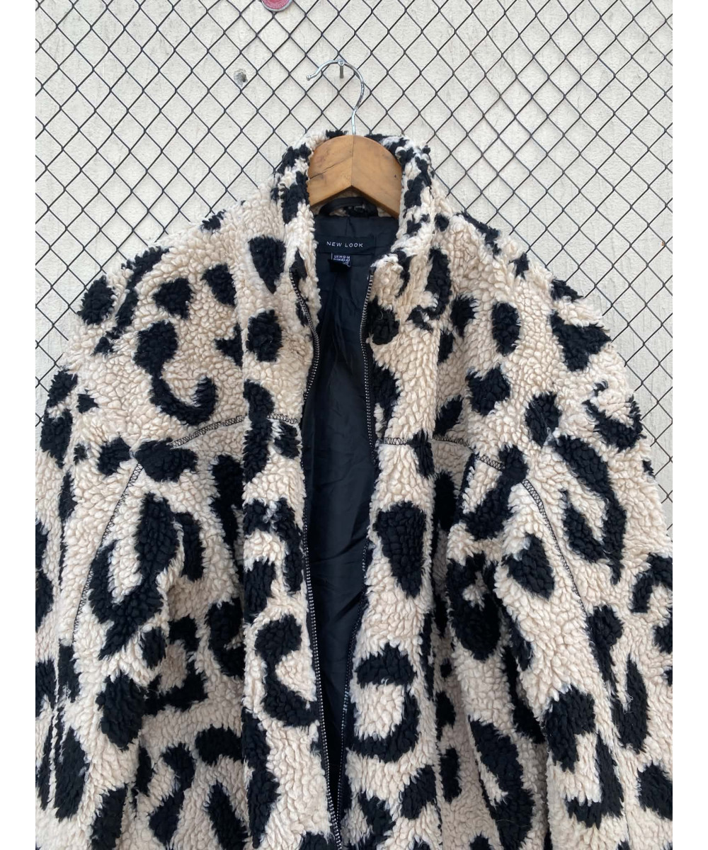 Beige, cheetah printed, teddy, zipper jacket