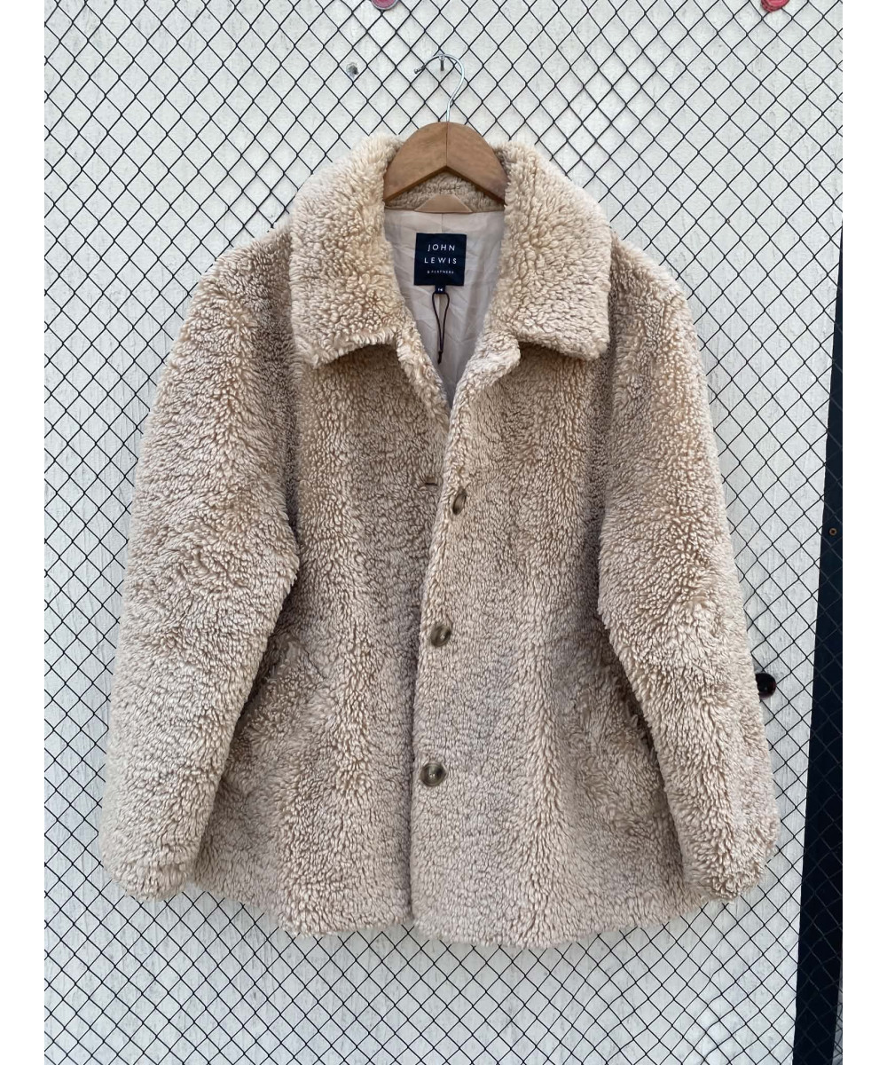 Beige, teddy, button-up jacket