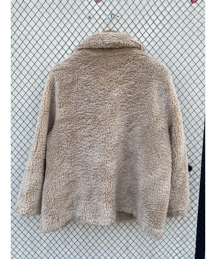 Beige, teddy, button-up jacket