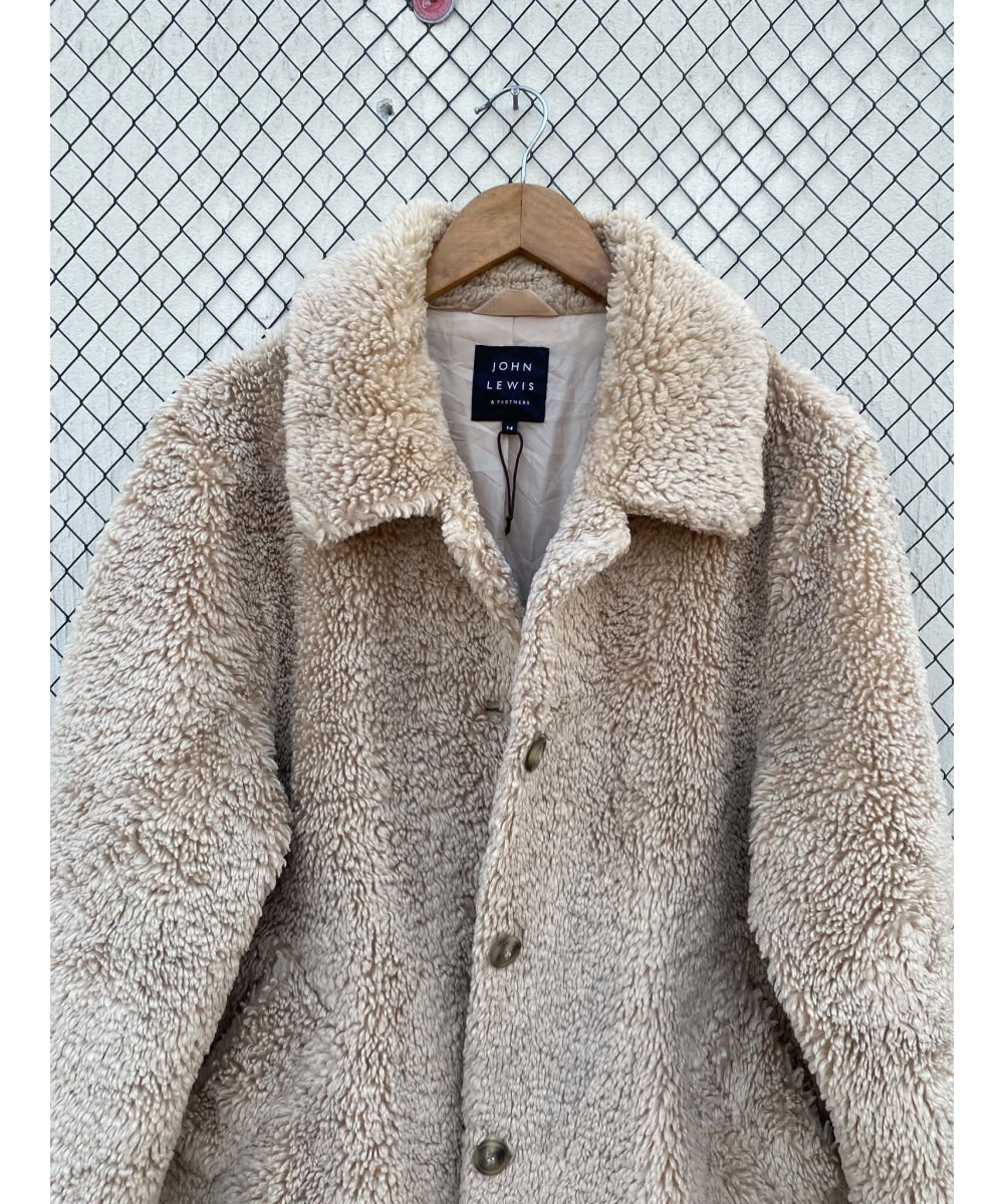 Beige, teddy, button-up jacket