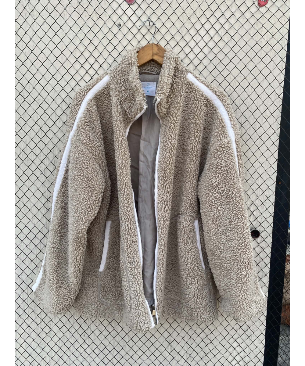 Beige, teddy, oversized, zipper jacket