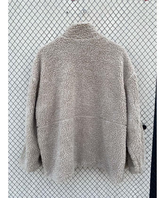 Beige, teddy, oversized, zipper jacket