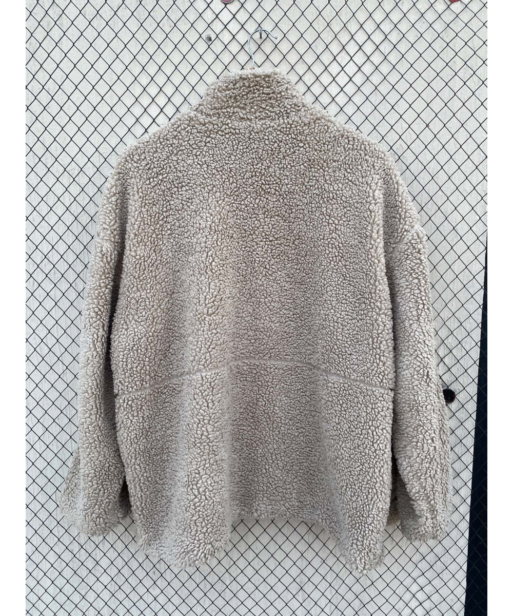 Beige, teddy, oversized, zipper jacket