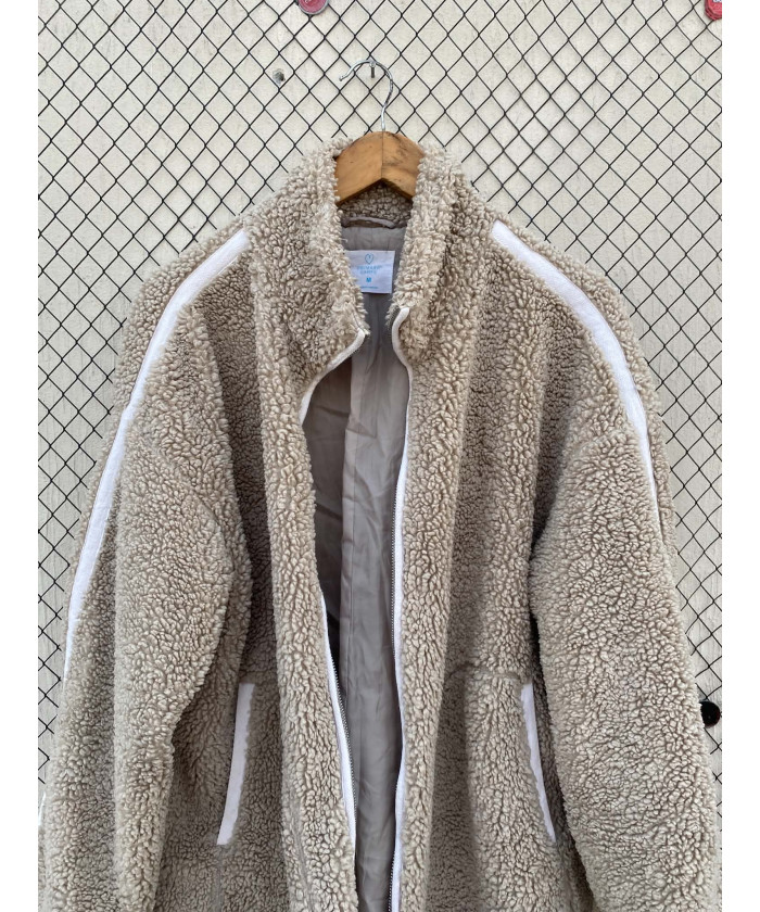 Beige, teddy, oversized, zipper jacket