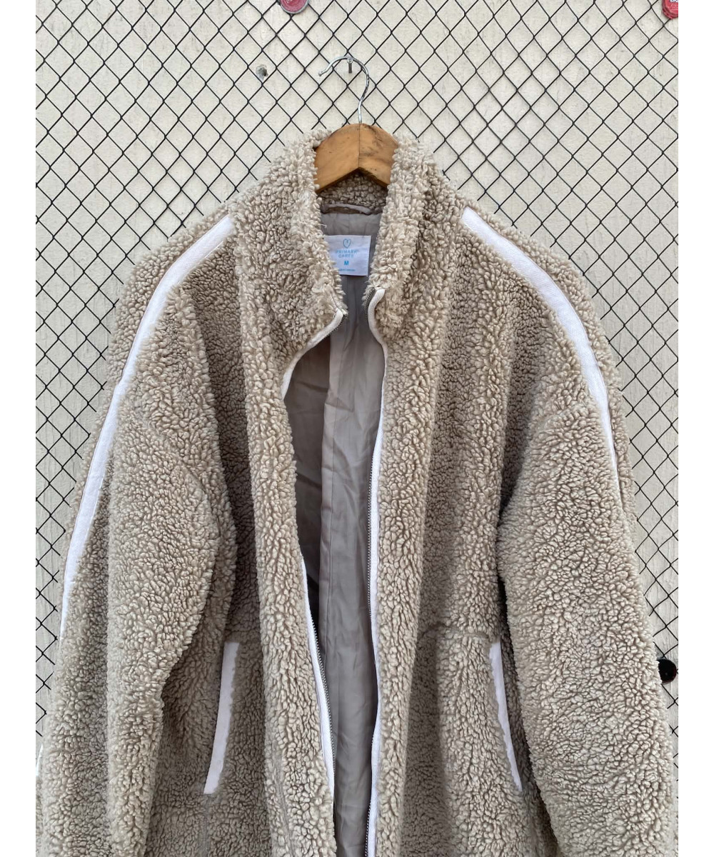Beige, teddy, oversized, zipper jacket