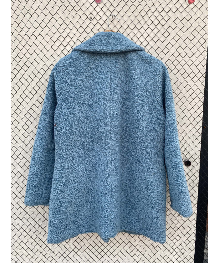 Blue, teddy, double-breasted coat