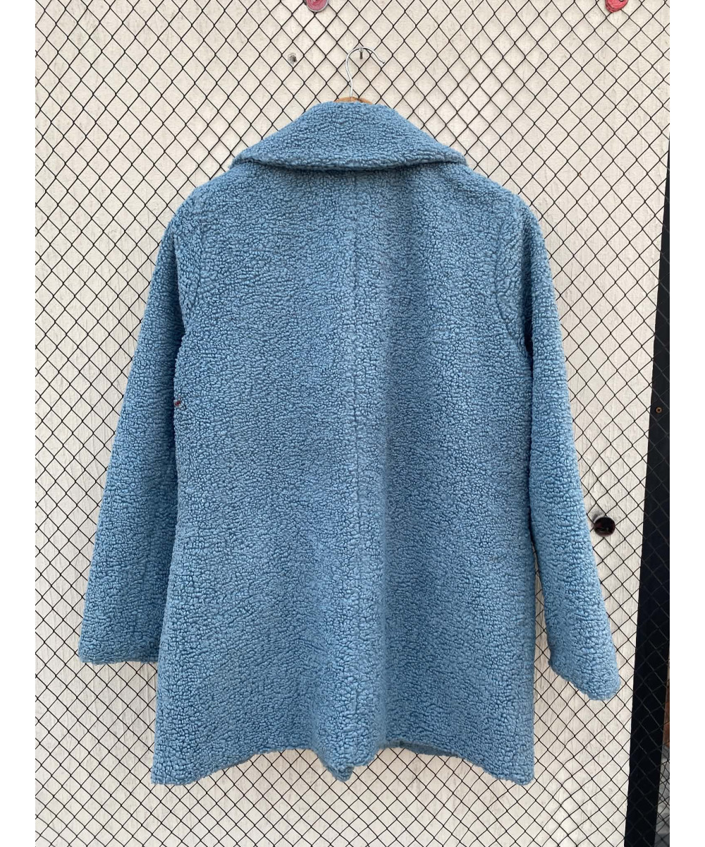 Blue, teddy, double-breasted coat