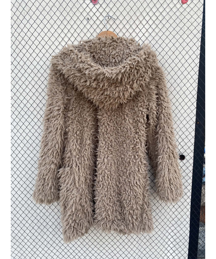 Brown, faux fur, hooded jacket