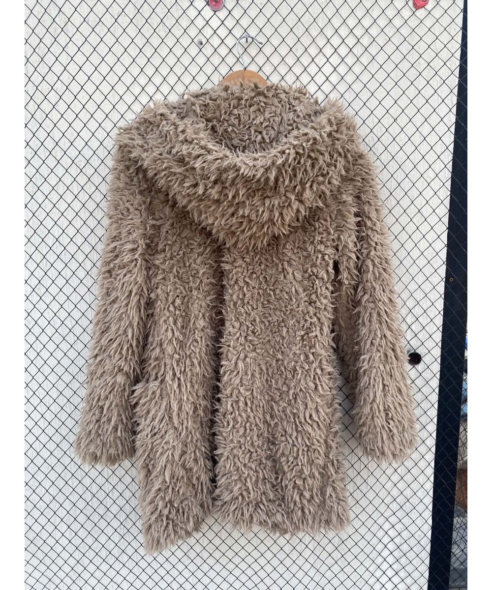 Brown, faux fur, hooded jacket