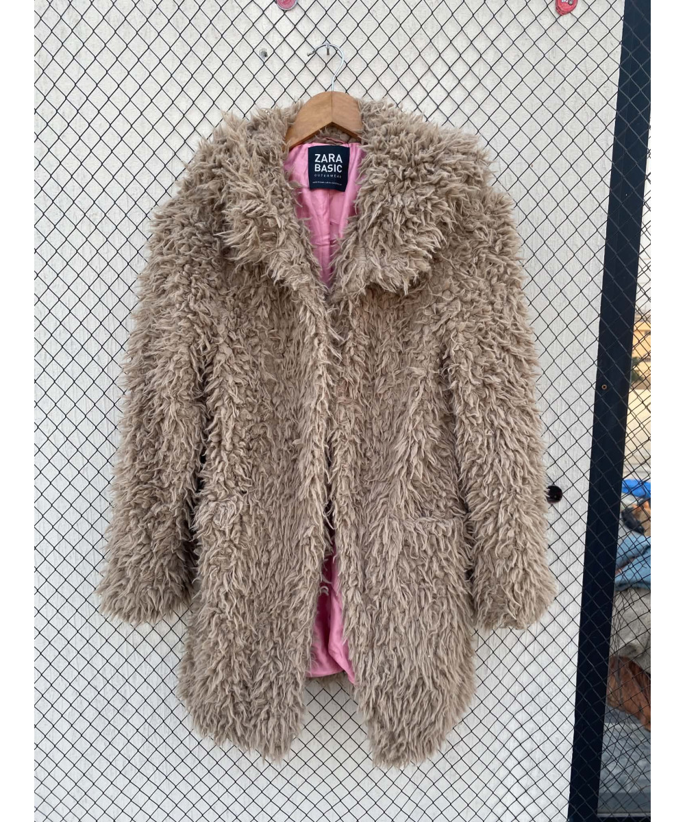 Brown, faux fur, hooded jacket