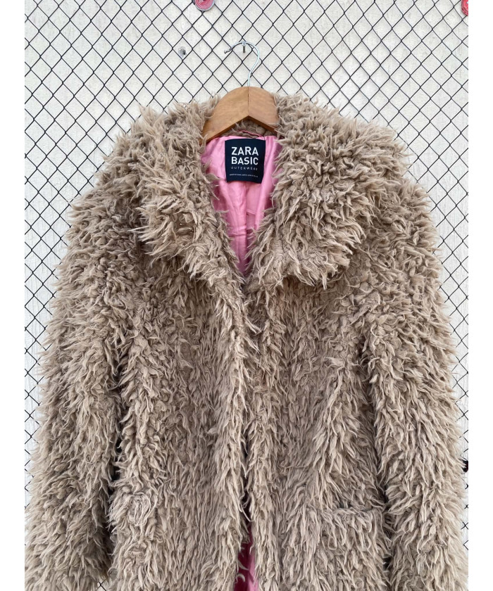 Brown, faux fur, hooded jacket