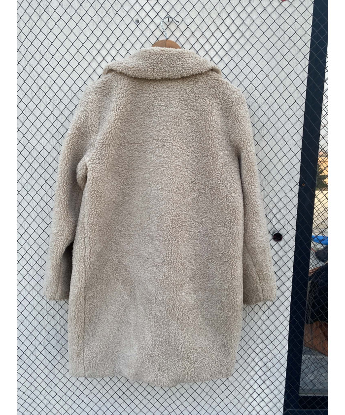 Beige, teddy, double-breasted coat