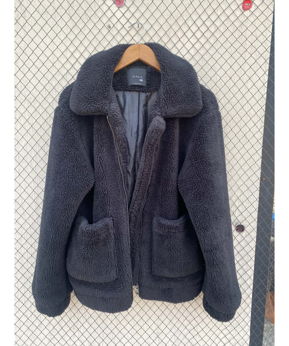 Black, teddy, zipper jacket