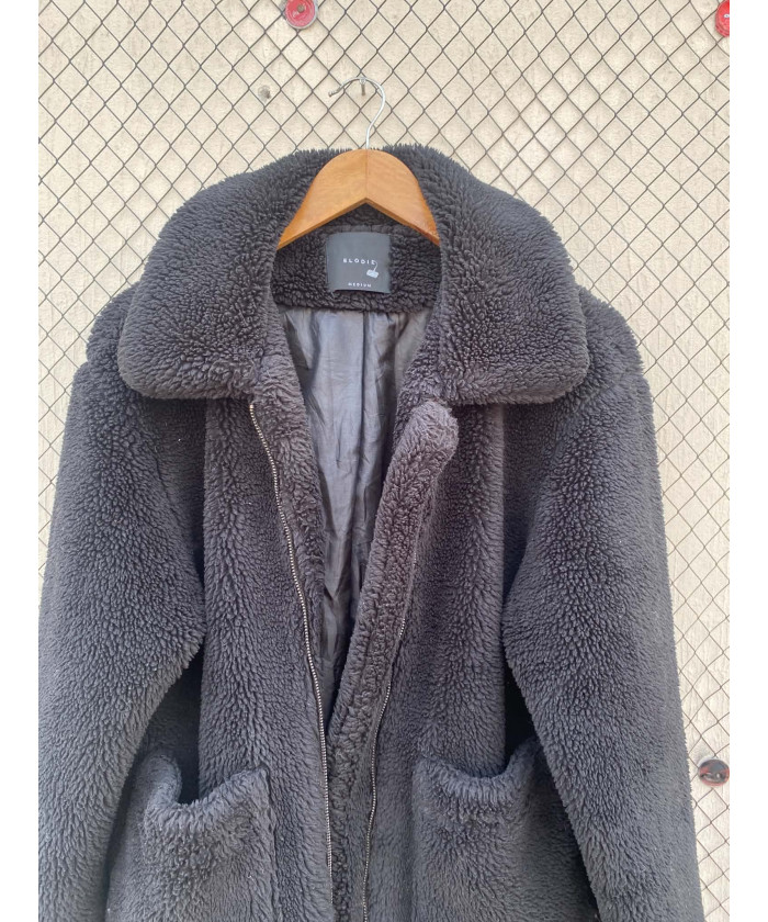 Black, teddy, zipper jacket
