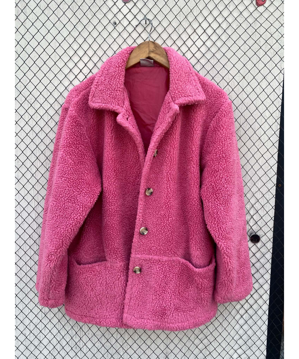Pink, teddy, button-up jacket