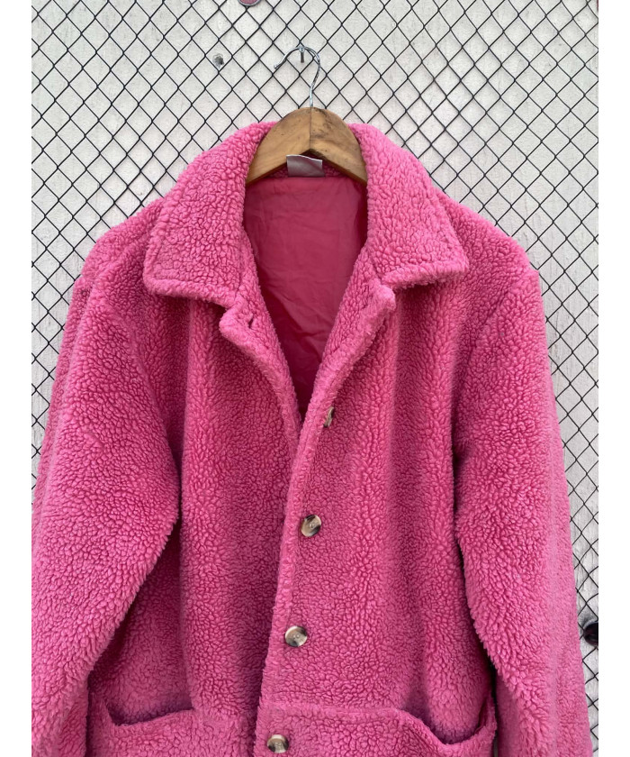 Pink, teddy, button-up jacket