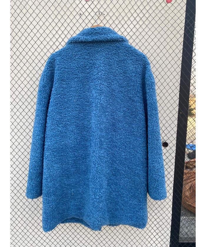 Cobalt blue-colored, teddy coat
