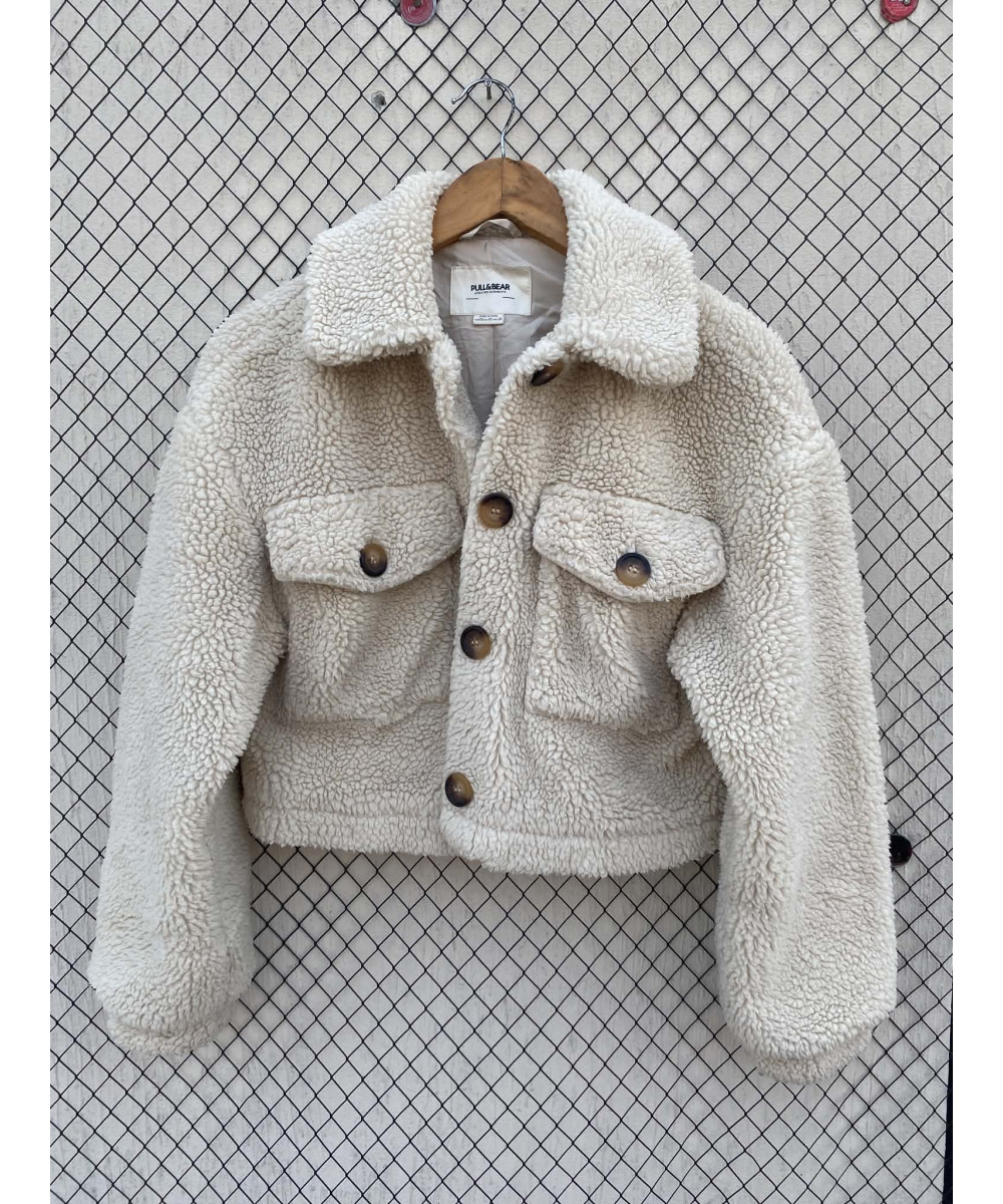 Cream-colored, crop, teddy jacket