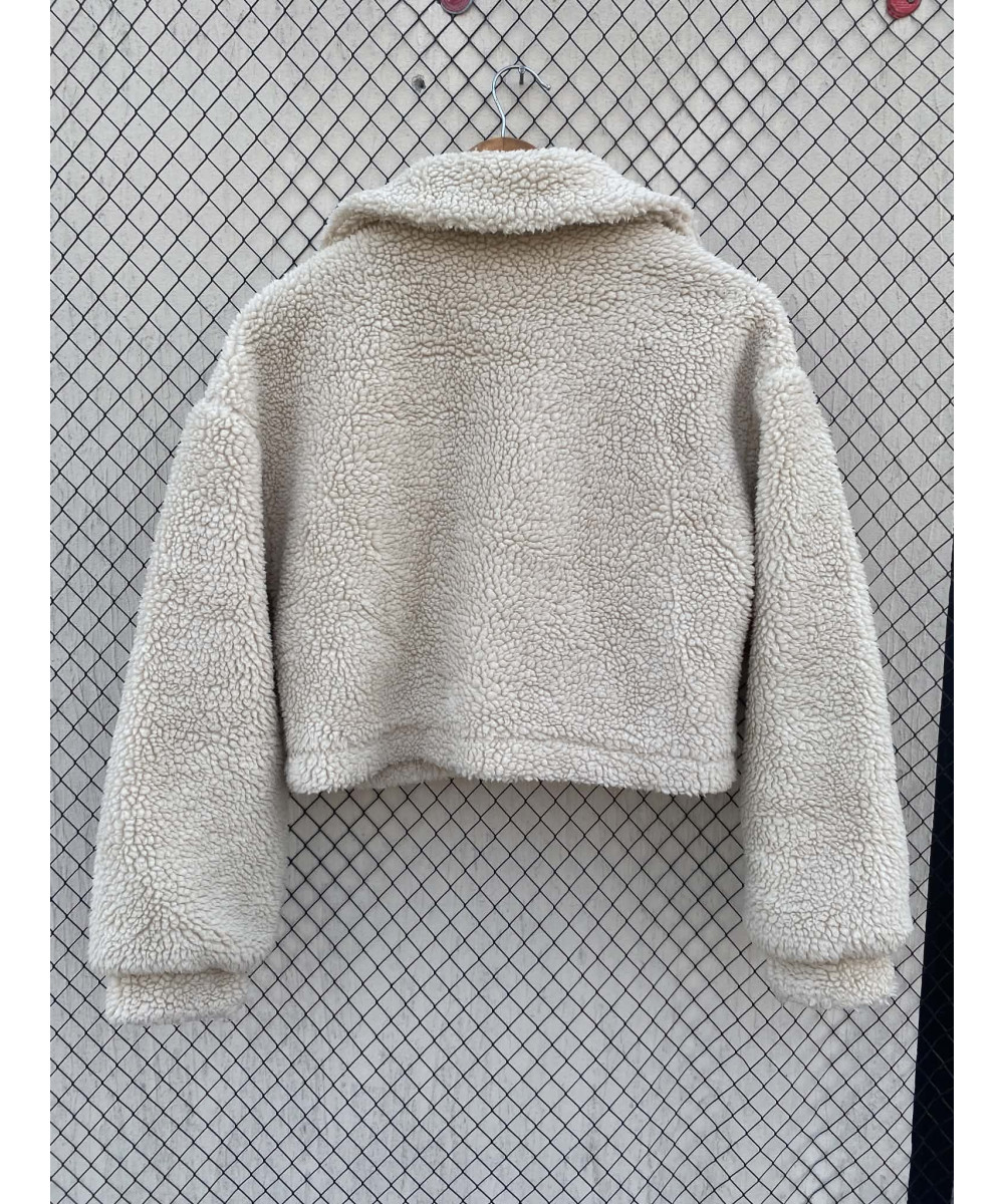 Cream-colored, crop, teddy jacket