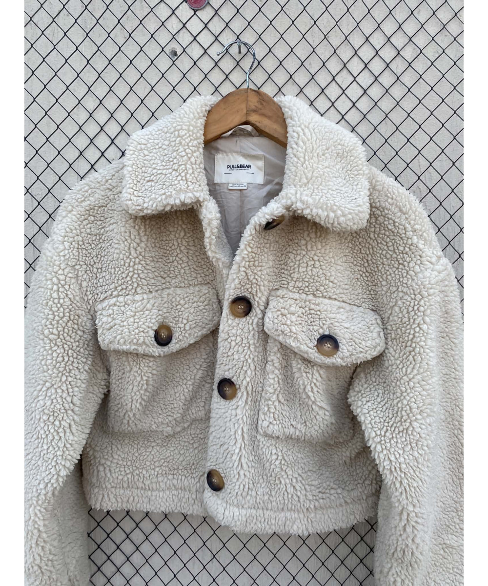 Cream-colored, crop, teddy jacket