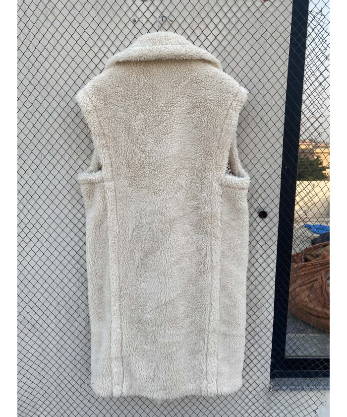 Cream-colored, teddy, sleeveless coat