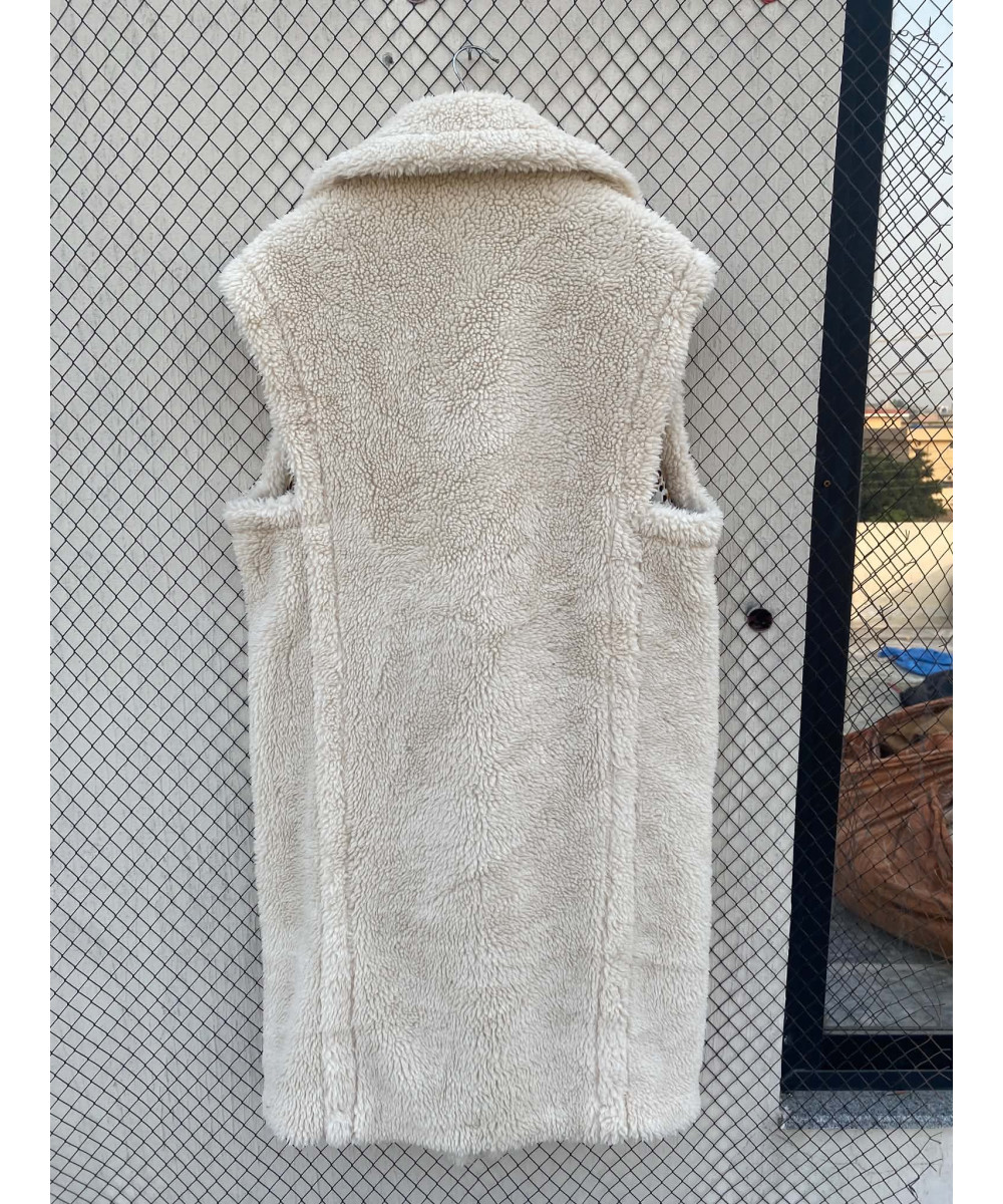 Cream-colored, teddy, sleeveless coat