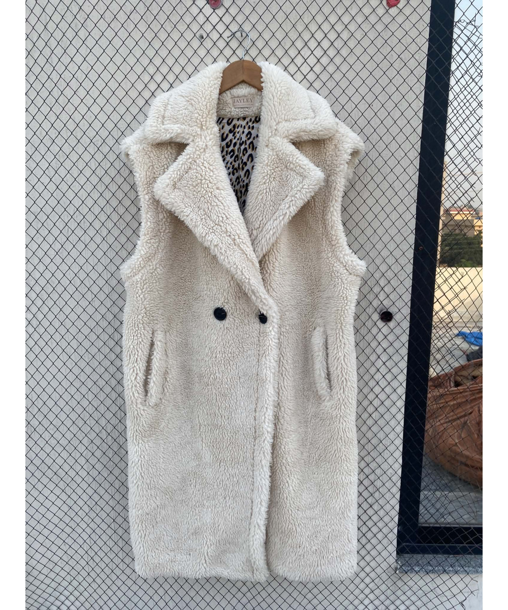 Cream-colored, teddy, sleeveless coat