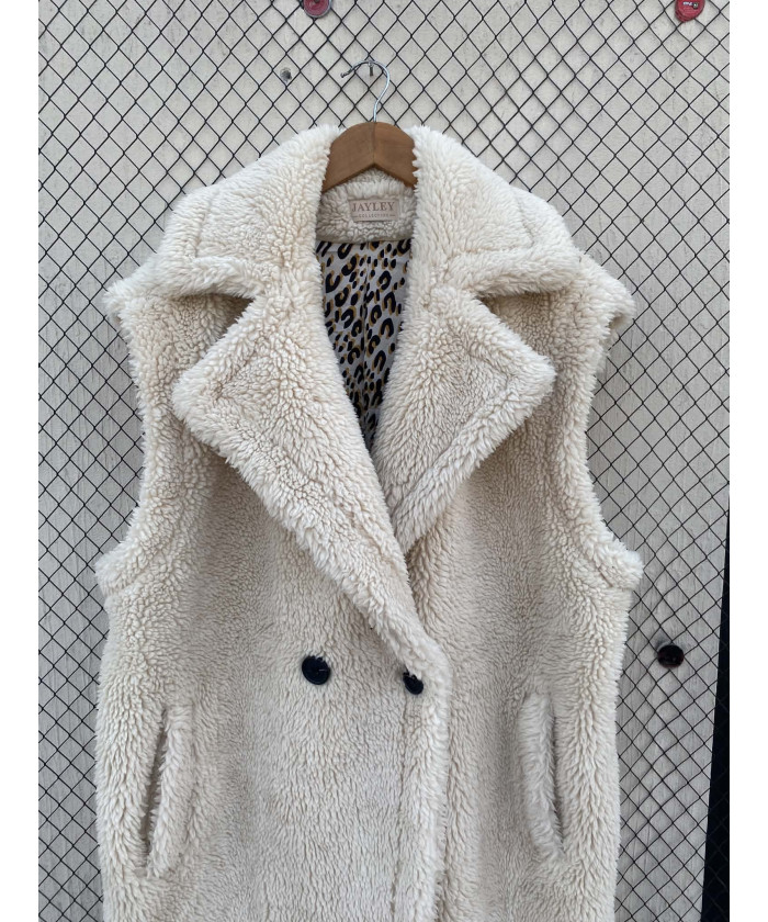Cream-colored, teddy, sleeveless coat