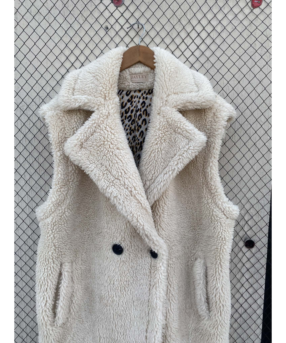 Cream-colored, teddy, sleeveless coat