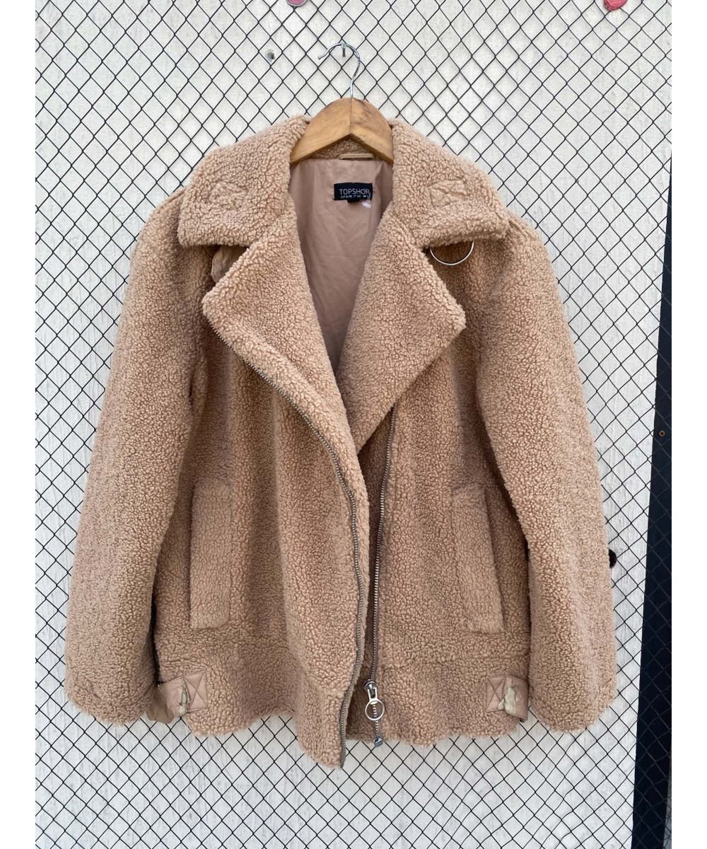 Amber brown-colored, teddy, zipper jacket