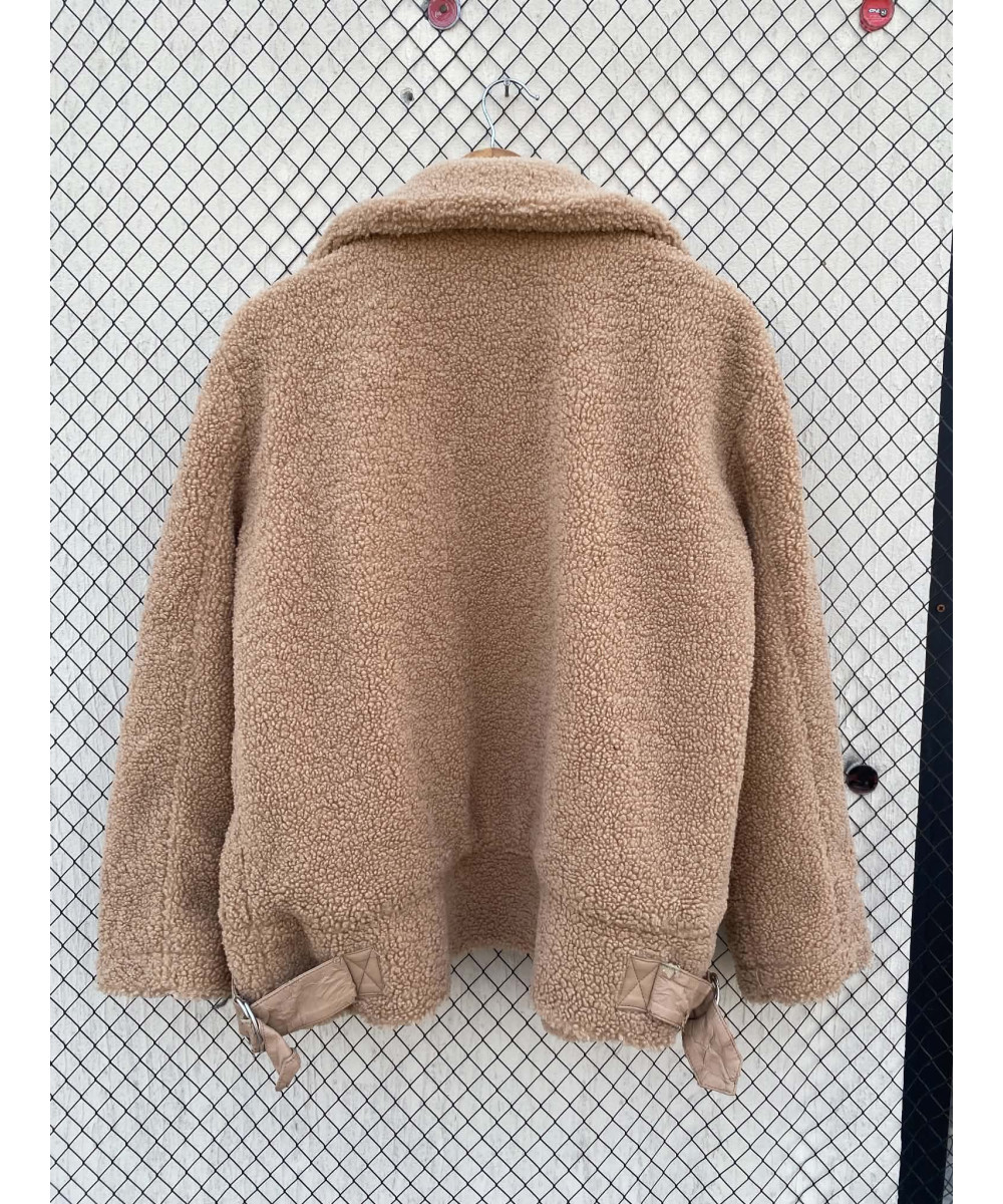 Amber brown-colored, teddy, zipper jacket