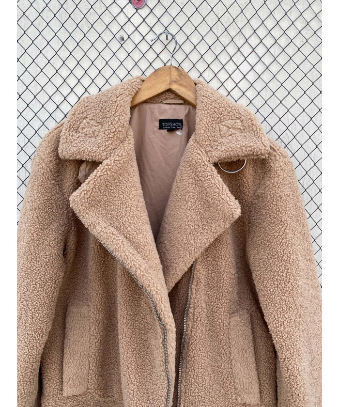 Amber brown-colored, teddy, zipper jacket