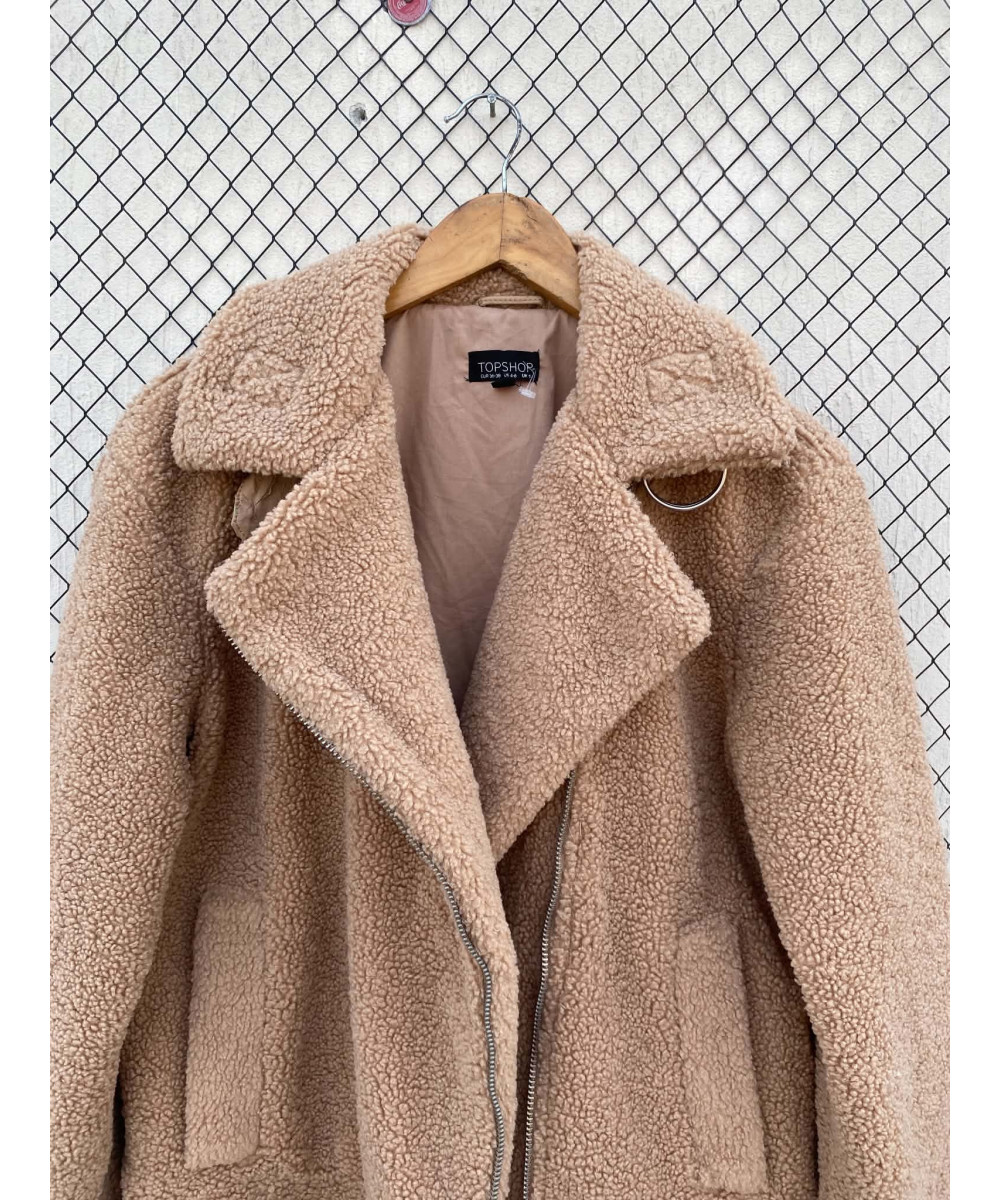 Amber brown-colored, teddy, zipper jacket